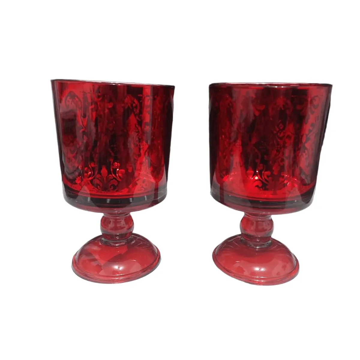 Kit com 2 Castiçais de Vidro Decorativos Vermelho Arabesco Grande - Image 3