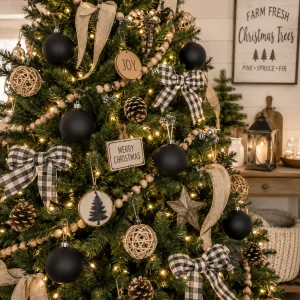Kit 6 Bolas de Natal 8cm Preto Fosco e Brilho para Árvore de Natal Decorativa
