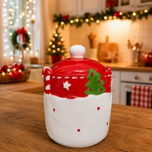 Pote de Cerâmica Decorativo Natal com Tampa Temática