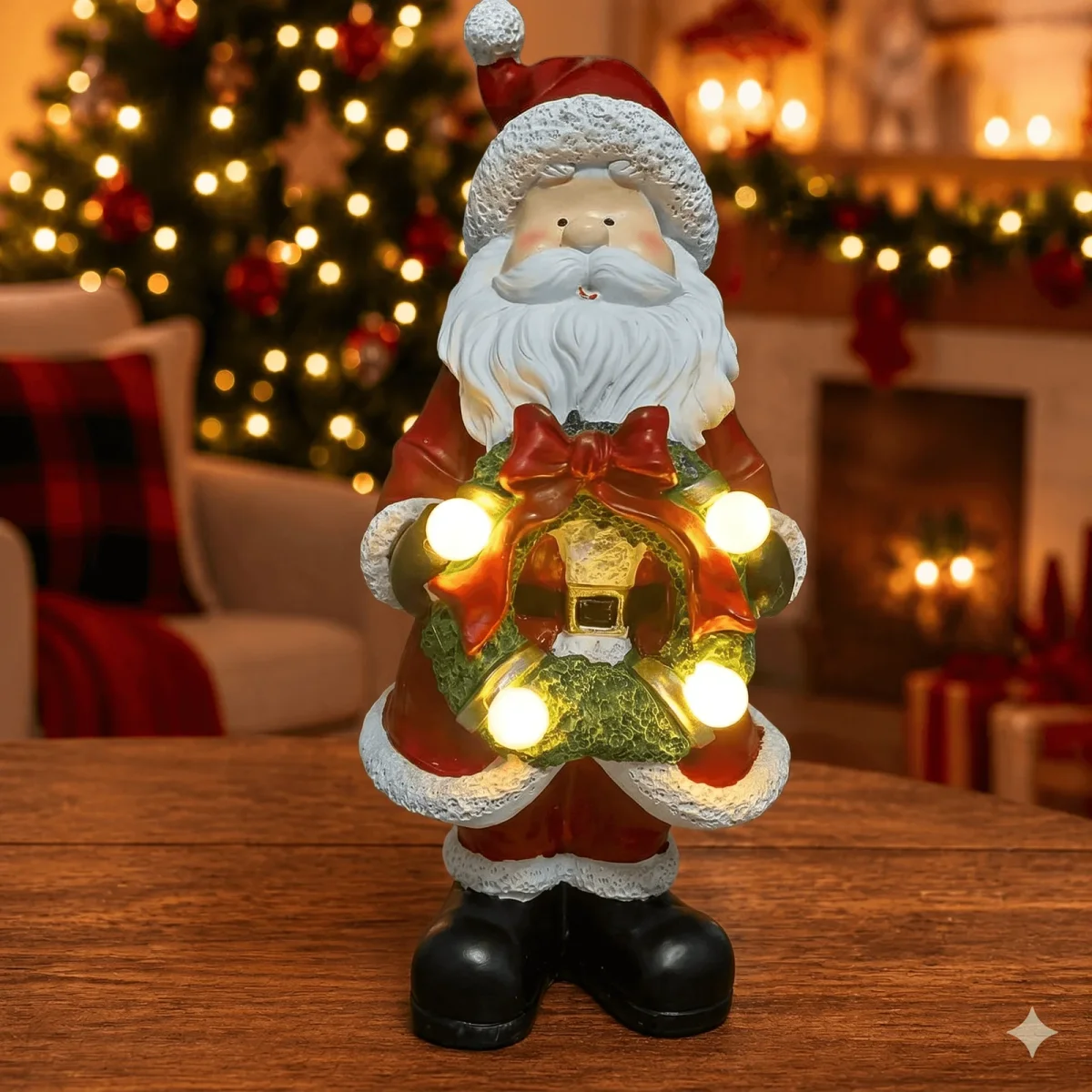 Papai Noel Decorativo Natal com LED Guirlanda Iluminada 31cm