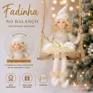 Fada Natalina Musical no Balanço 70 cm para Decoração de Natal
