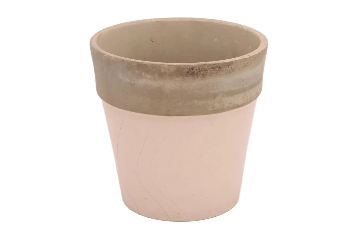 Vaso cerâmica branco e beira cinzenta