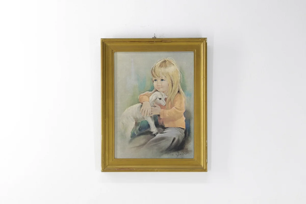 Quadro menina com cordeiro