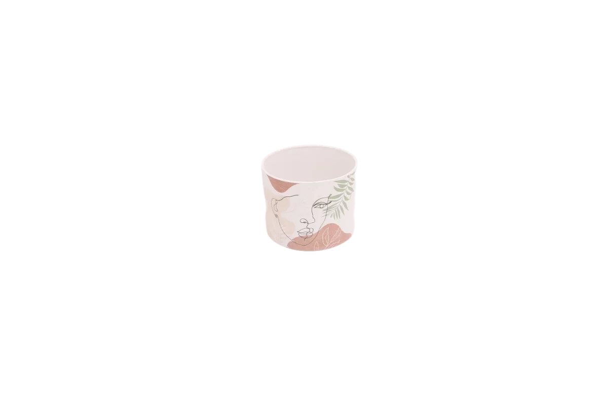 Vaso branco com ilustração de cara