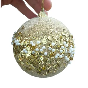 Kit 4 Bolas de Natal 10cm com Glitter Pérolas e Paetês Vermelha Dourada ou Champanhe