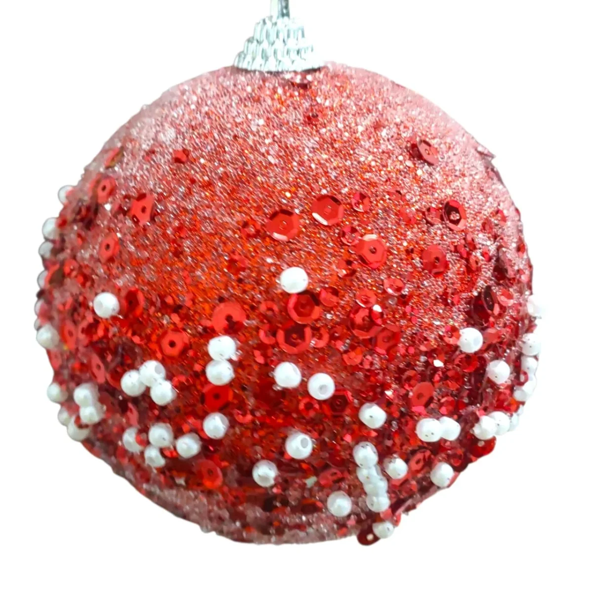Kit 4 Bolas de Natal 10cm com Glitter Pérolas e Paetês Vermelha Dourada ou Champanhe - Image 5