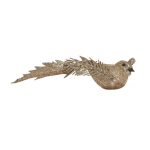 Duo de Passarinhos Champanhe com Presilhas 15cm para Decoração de Natal